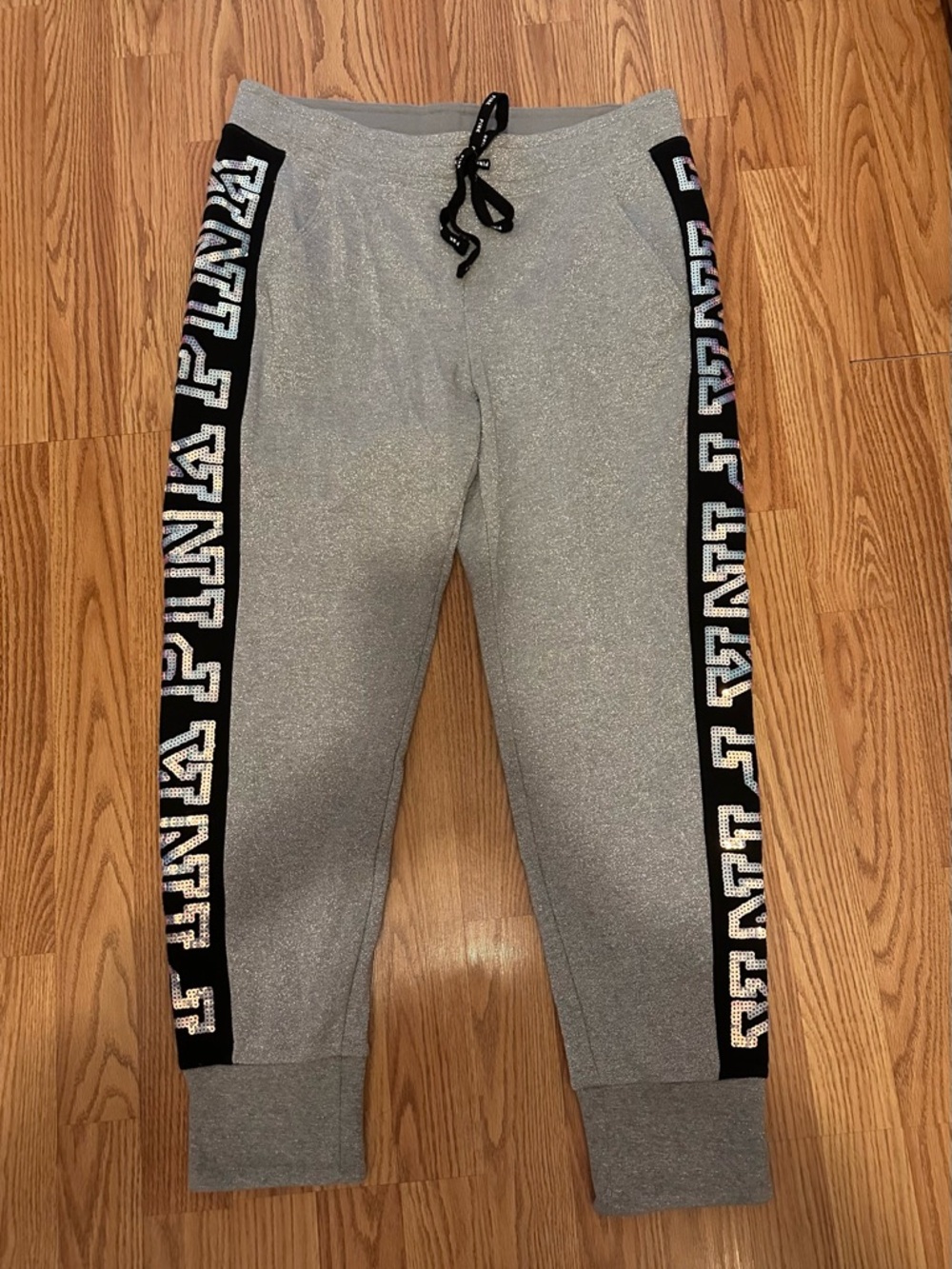 VS Pink Silver Sparkly Sequin Bling Joggers L